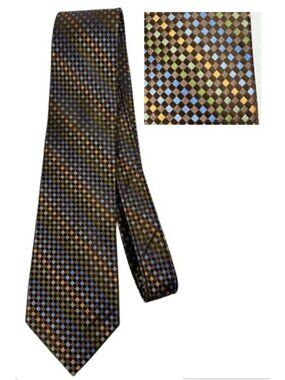 Beau Brummel Soho 100% Silk Men's Neck Tie Hand Made Designer Luxury Brown Blue